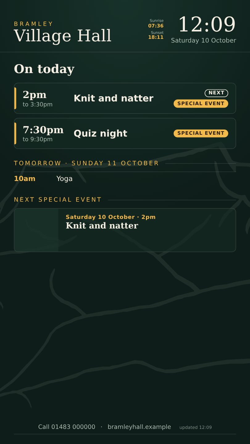 The On today screen showing three events